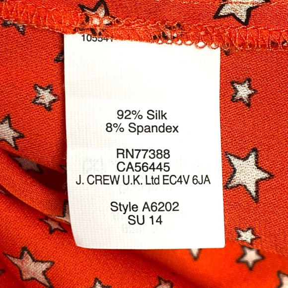 J. Crew Women's Orange Silk Long Sleeve Button Up Star Print Top/Blouse Size 2 - Picture 8 of 12